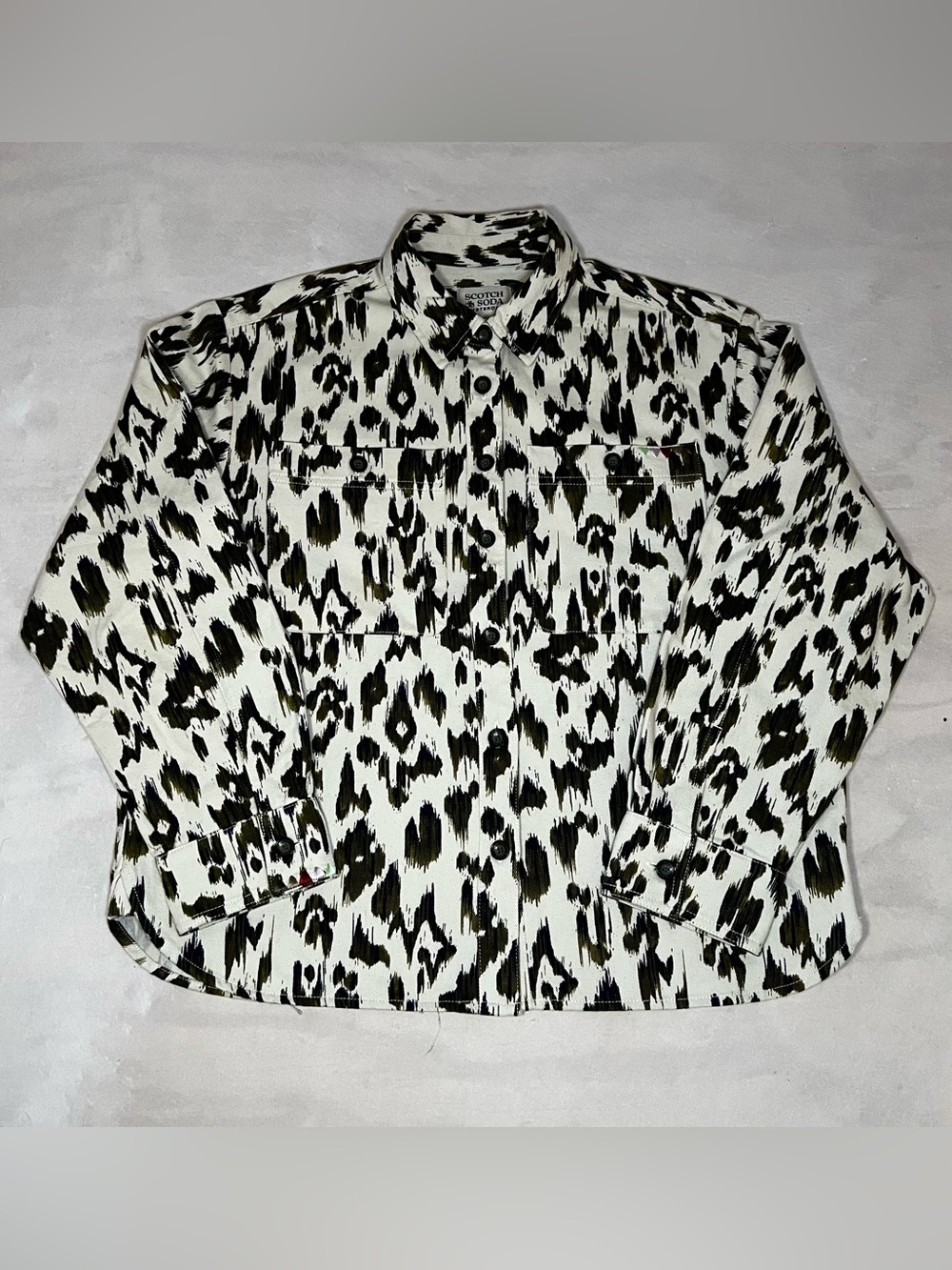 Scotch & Soda Wild Flower Overshirt Jacket Size 36 Olive Animal Print All Good